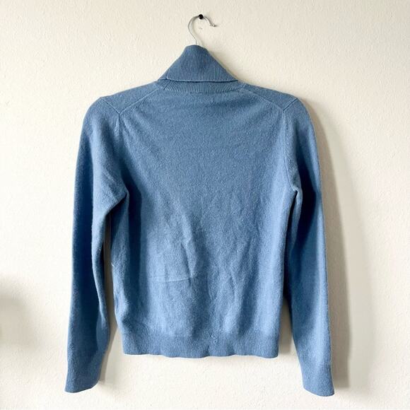 UNIQLO 100% Cashmere 3D Knit seamless chambray blue turtleneck sweater SIZE XS - Picture 2 of 6